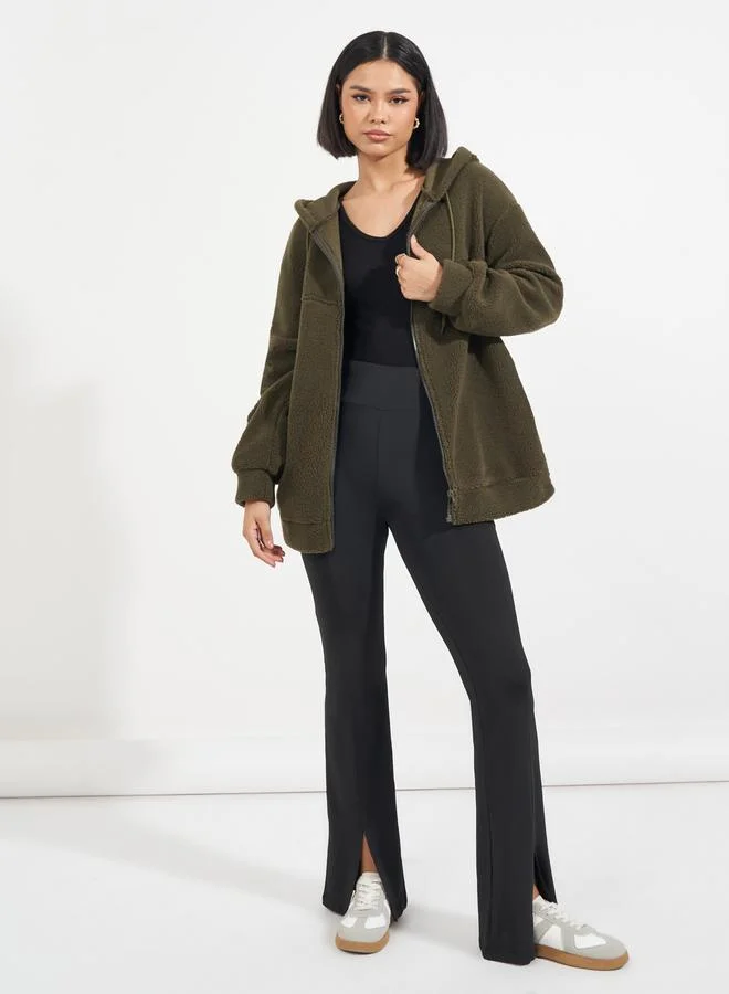 Styli Oversized Longline Faux Fur Zip Through Hoodie