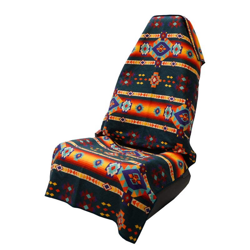 Sprints Athletic Running Towel, Full-Sized, Car Seat Cover - Performance Microfiber (Aztec Artisans & Chocolate Currency) - Image 1