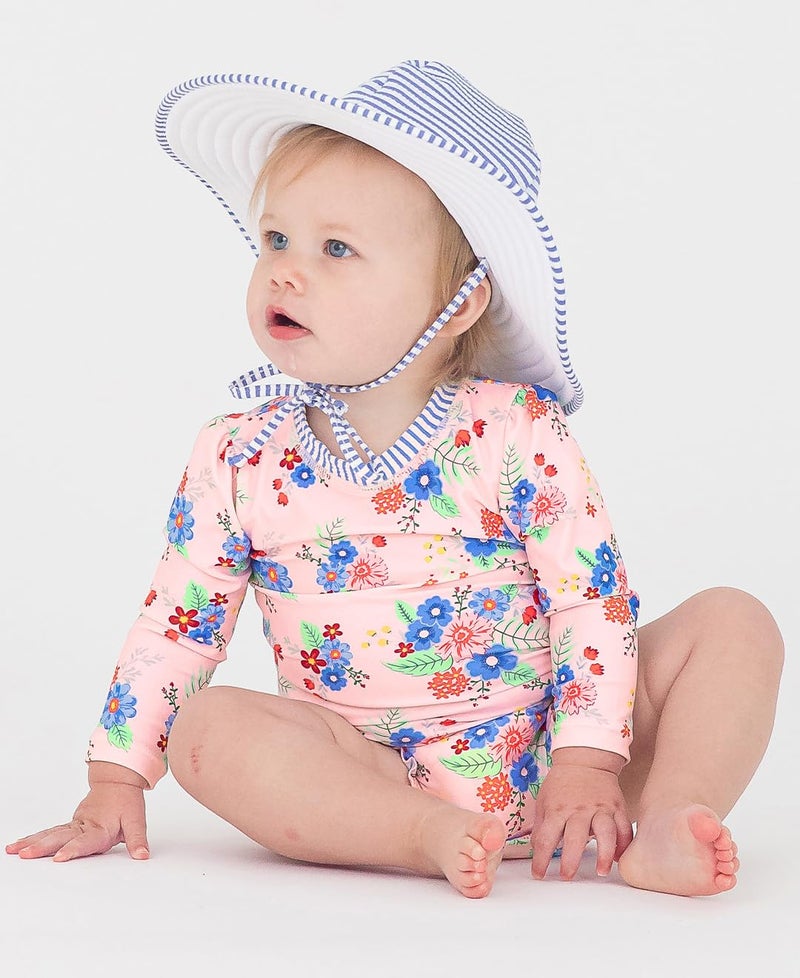 RuffleButts Baby Girls UPF 50+ Sun Protection Floral Printed Long Sleeve One Piece Rash Guard Swimsuit with Zipper - Coastal Breeze Floral, 2T - Image 3