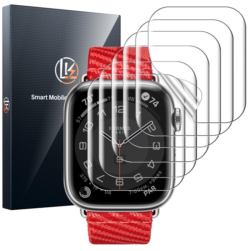 LK 6 Pack for Apple Watch Screen Protector 45mm Series 9 8 7 New Version AntiScratch SelfHealing Soft TPU Screen Protector for Apple Watch 45mm Bubble Free HD Transparent Touch Sensitive - Image 3