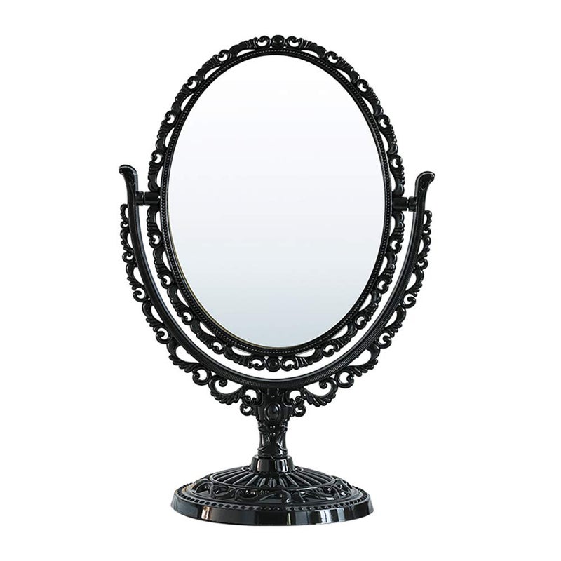 schonee Double Sided Tabletop Makeup Mirror Oval Swivel Desktop Stand 360 Degree Rotation Vintage TwoSided Mirror Black