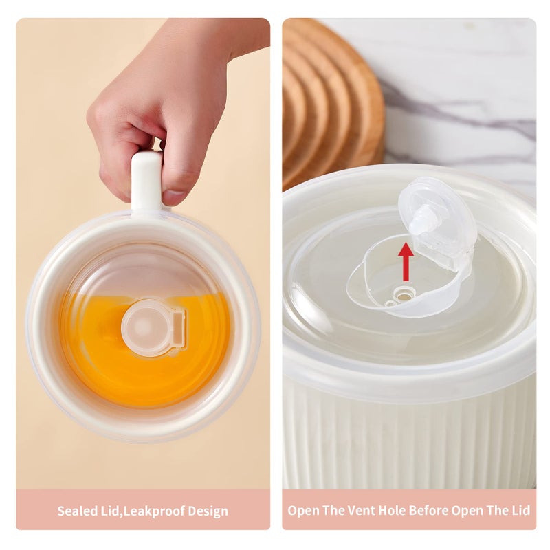 Hoilse Ceramic Soup Bowl With Handle 32Oz - Microwave Ramen Bowl With Lid  Soup Mugs & Cups For Cereal  Oatmeal  Ramen  Instant Noodle  Soup Container With Lid - Set Of 2 (White) - Image 4