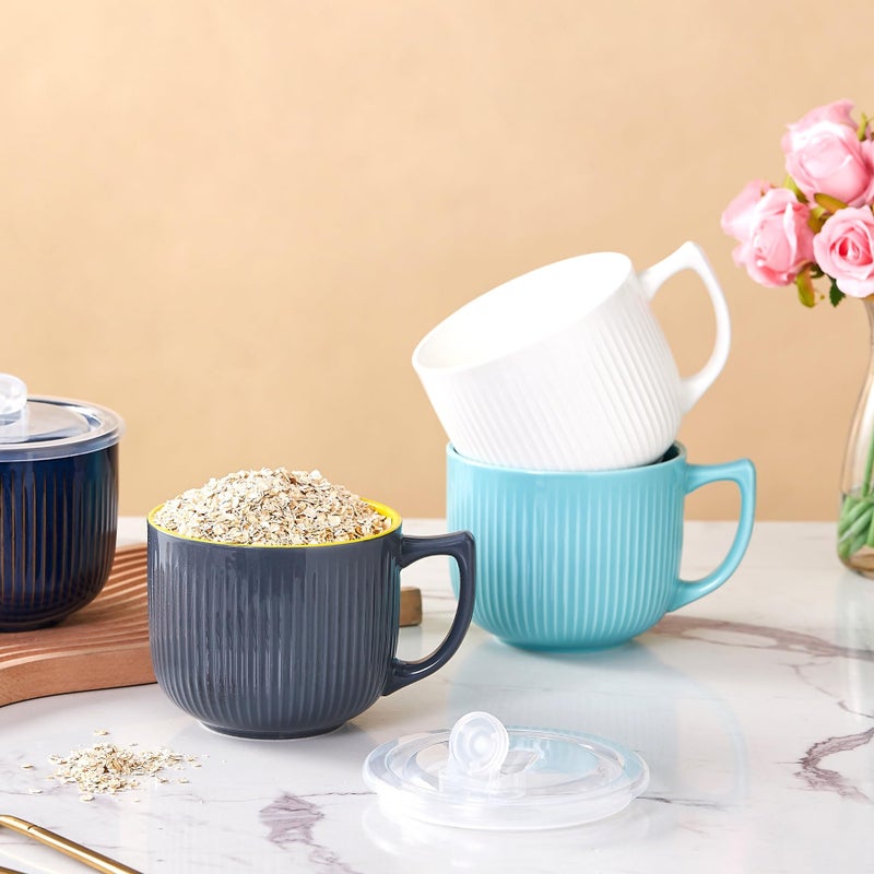 Hoilse Ceramic Soup Bowl With Handle 32Oz - Microwave Ramen Bowl With Lid  Soup Mugs & Cups For Cereal  Oatmeal  Ramen  Instant Noodle  Soup Container With Lid - Set Of 2 (White) - Image 5