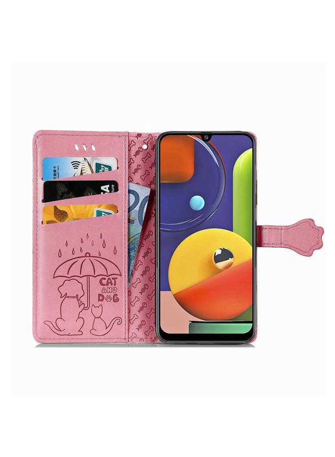 اس-توب جراب لهاتف Galaxy A70/A70S، جراب جلدي أفقي منقوش عليه قطة وكلب لطيف مع حامل / فتحة بطاقة / محفظة / حبل - Image 3