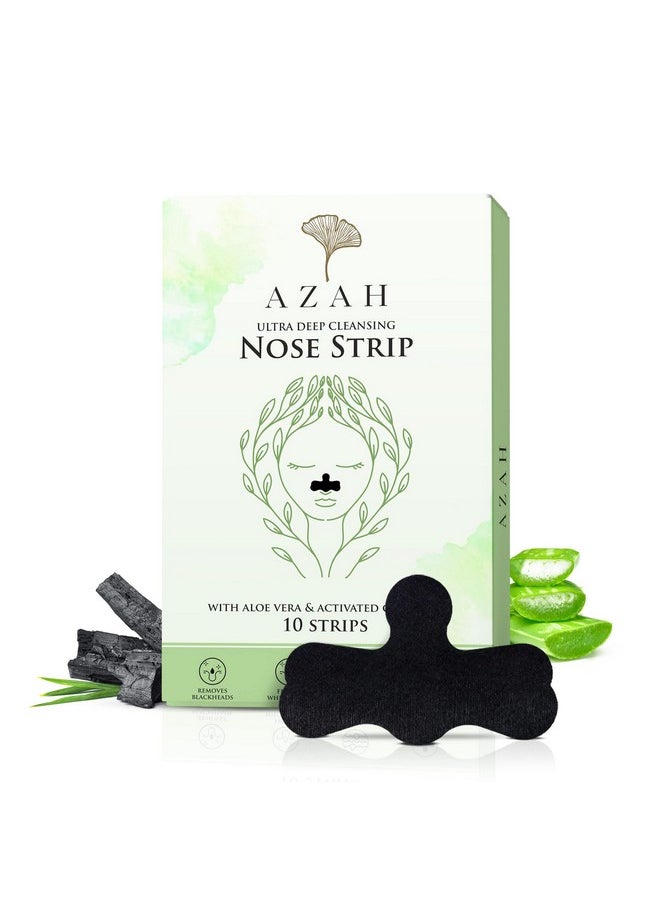 AZAH - Ultra Deep Cleansing Nose Strips For Blackhead Removal | With Aloe Vera & Activated Charcoal | Unclog Pores, Removes Whiteheads, Excess Oil & Dirt| | Extended Design | Pack Of 10 - Image 1