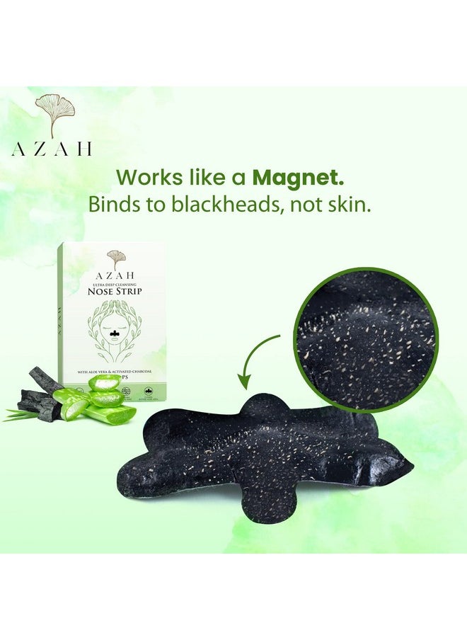 AZAH - Ultra Deep Cleansing Nose Strips For Blackhead Removal | With Aloe Vera & Activated Charcoal | Unclog Pores, Removes Whiteheads, Excess Oil & Dirt| | Extended Design | Pack Of 10 - Image 1