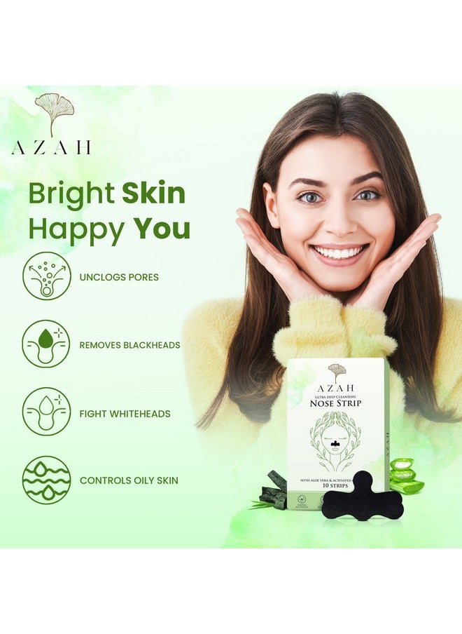 AZAH - Ultra Deep Cleansing Nose Strips For Blackhead Removal | With Aloe Vera & Activated Charcoal | Unclog Pores, Removes Whiteheads, Excess Oil & Dirt| | Extended Design | Pack Of 10 - Image 1
