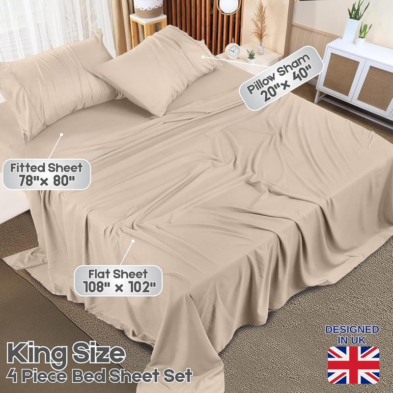 FOAM CRAFT Hotel Quality 4 Piece Bed Sheet Set - King Size, 100% Cotton, 300 TC, Beige - Image 2