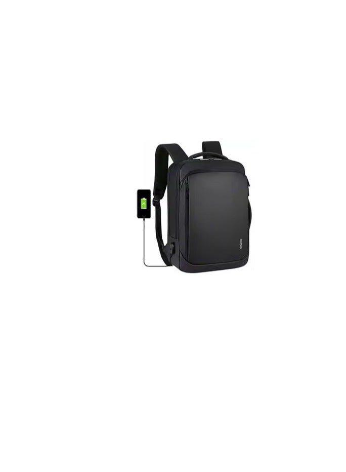 15.6 Inch Waterproof Multifunctional Laptop Backpack with External USB Port Black - Image 1