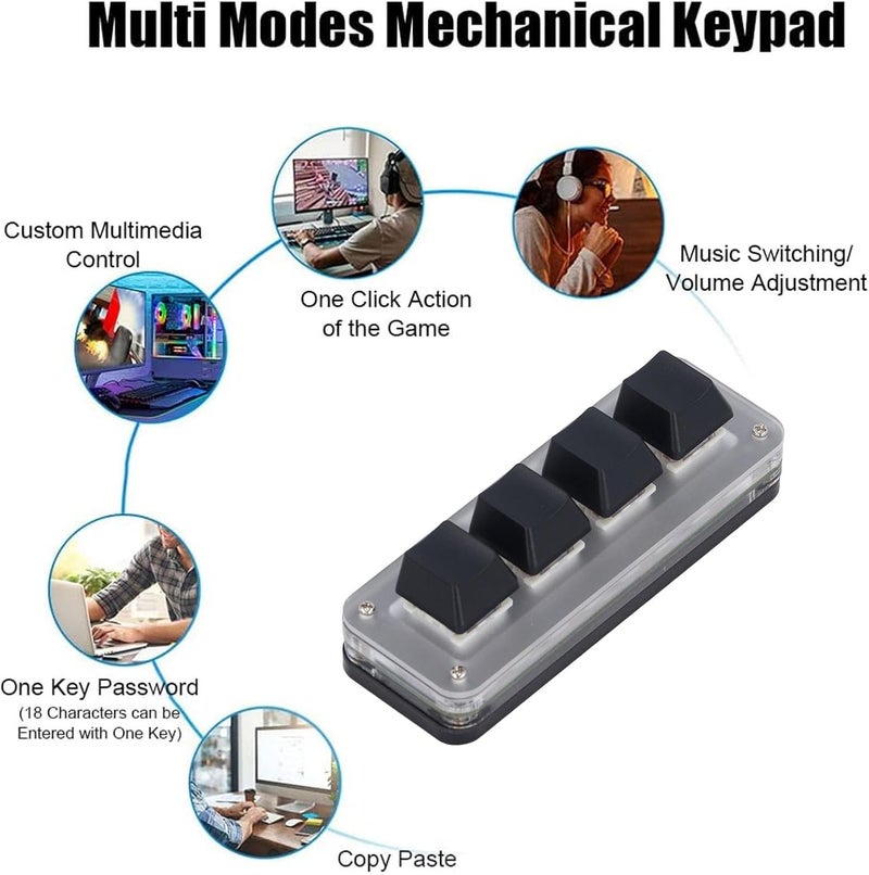 4 Key Mini Keypad Programmable Mechanical Keypad with USB C Cable for Gaming Office Music Media Industrial Control - Image 3