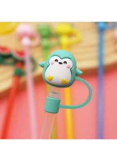 3d Silicone Straw Cap Cute Cartoon Dustproof Straw Plug Creative Pvc Sleeve Durable Drinking Utensils Kitchen Accessories-Color:Penguin 8mm-new-Specifications:Includes Straw (straws In Random Colors)