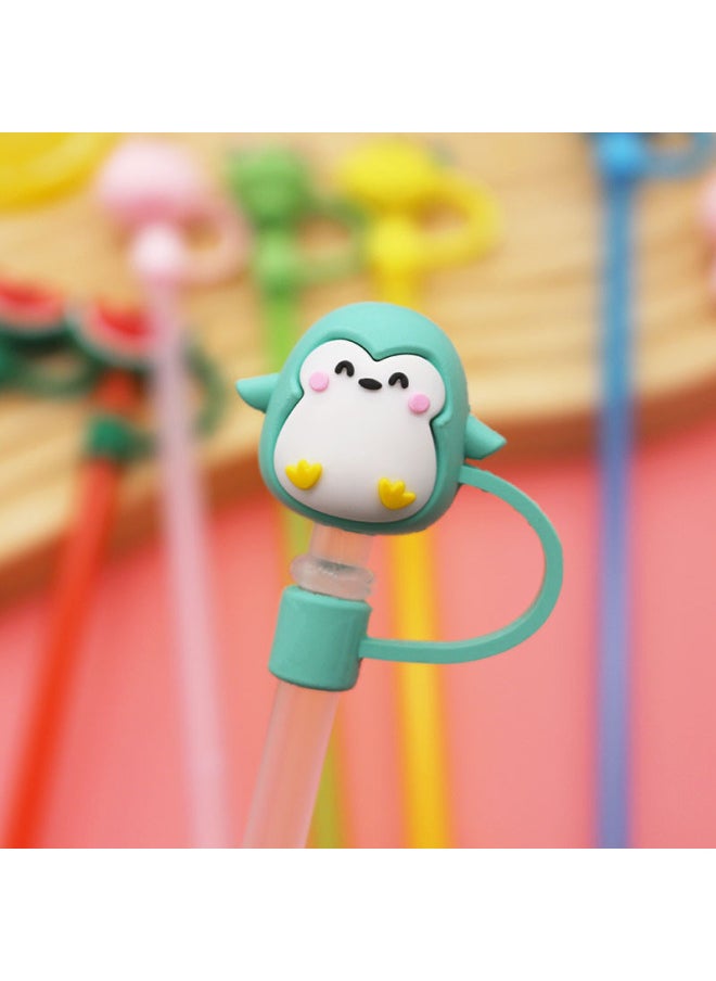 Generic - 3d Silicone Straw Cap Cute Cartoon Dustproof Straw Plug Creative Pvc Sleeve Durable Drinking Utensils Kitchen Accessories-Color:Penguin 8mm-new-Specifications:Includes Straw (straws In Random Colors) - Image 1