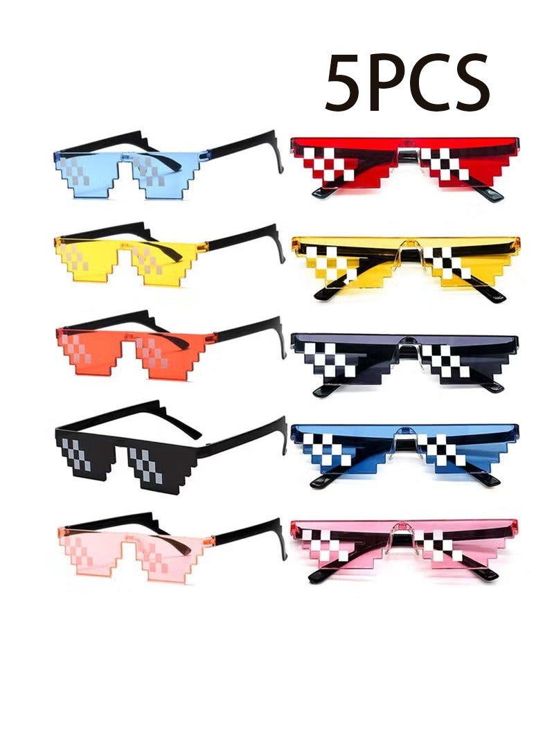 أخبار [5 حزمة] النظارات الشمسية ، الرجال نساء الزجاج 8 بتات بكسل نظارات الفسيفساء صور الدعائم للجنسين غلاف شمسي للبالغين المراهقين ألوان متعددة ， نظارات فسيفساء ملونة 2D مضحكة - Image 1