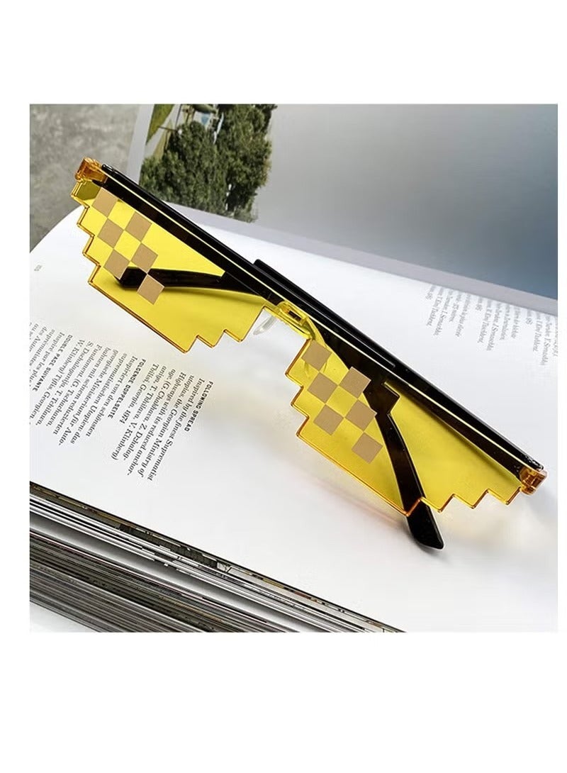 أخبار [5 حزمة] النظارات الشمسية ، الرجال نساء الزجاج 8 بتات بكسل نظارات الفسيفساء صور الدعائم للجنسين غلاف شمسي للبالغين المراهقين ألوان متعددة ， نظارات فسيفساء ملونة 2D مضحكة - Image 5