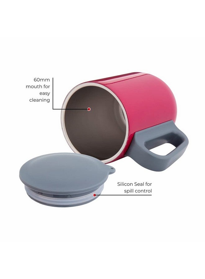 DUBBLIN Polo Stainless Steel Unbreakable Tea Coffee Mug Double Wall with Handle and Lid, Wide Mouth Mug Keeps Beverages Hot & Cold 270 ML Pink - Image 4