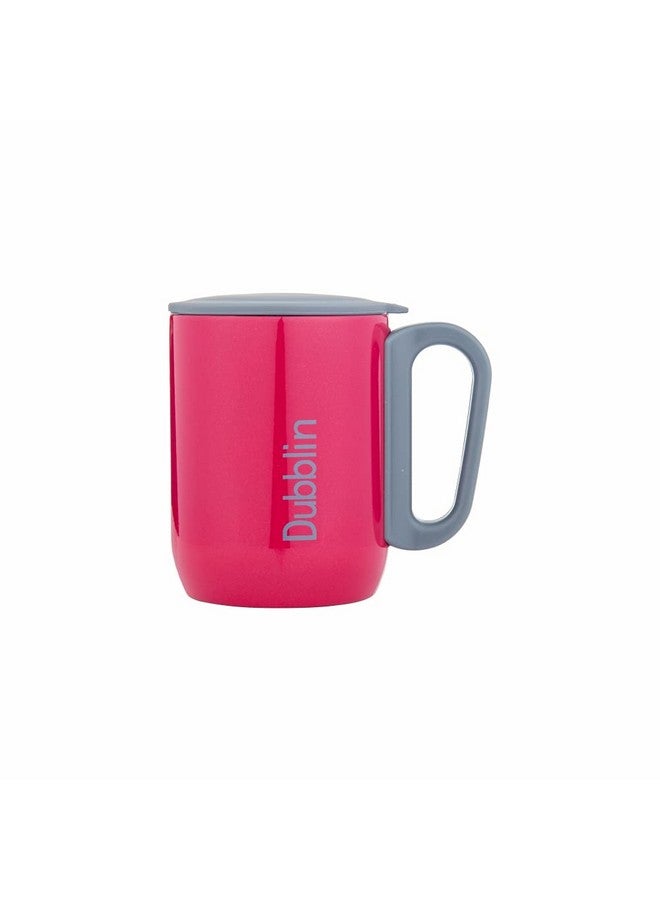 DUBBLIN Polo Stainless Steel Unbreakable Tea Coffee Mug Double Wall with Handle and Lid, Wide Mouth Mug Keeps Beverages Hot & Cold 270 ML Pink - Image 1