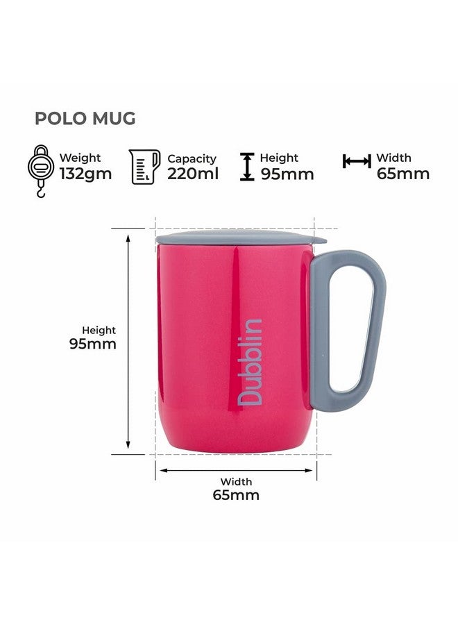 DUBBLIN Polo Stainless Steel Unbreakable Tea Coffee Mug Double Wall with Handle and Lid, Wide Mouth Mug Keeps Beverages Hot & Cold 270 ML Pink - Image 3