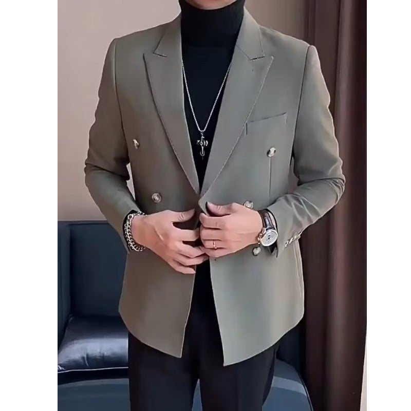Double-Breasted Casual Blazer Jacket for Men Business Slim Fit Suit Set - Image 3