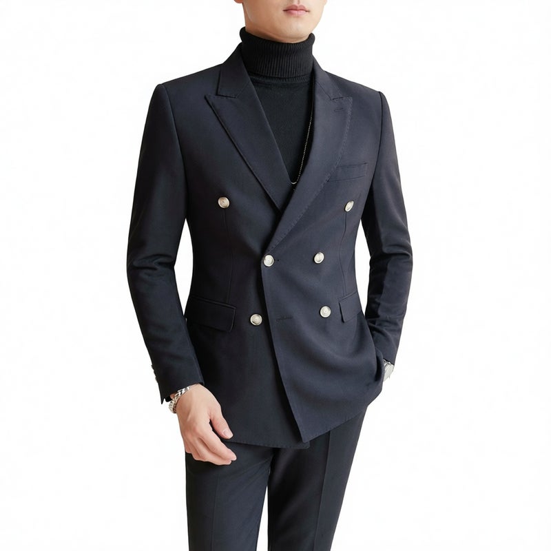 Double-Breasted Casual Blazer Jacket for Men Business Slim Fit Suit Set - Image 1