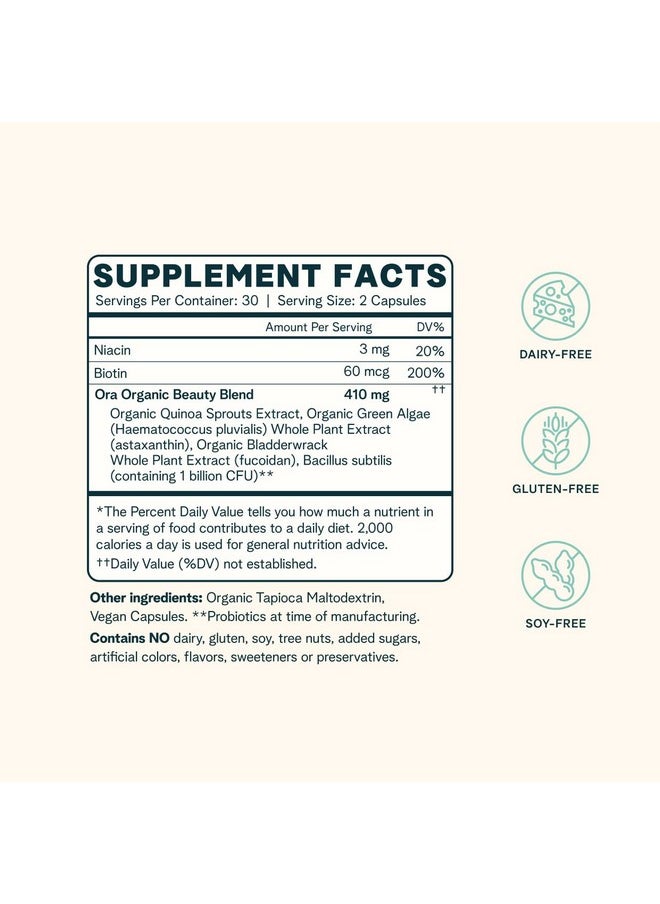 Ora Organic Hair Skin And Nails Support Beyoutiful Beauty Supplement With B Vitamins And Biotin For Healthy Hair Niacin For Skin Health 60 Vegan Capsules  - Image 5