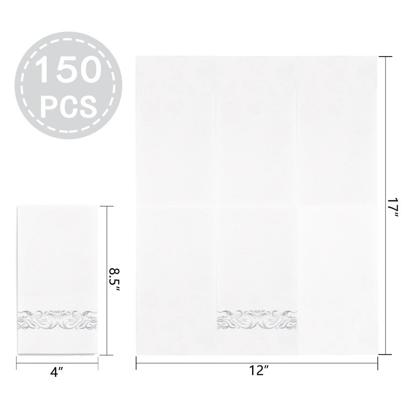 WDF مناديل ورقية فضية قابلة للتصرف 150 حزمة - مناديل فضية 3 طبقات مناديل قابلة للتصرف عالية الجودة مناديل حفلات مناديل عشاء لحفلات الزفاف وحفلات استقبال المواليد وذكرى الزواج وأعياد الميلاد - Image 3