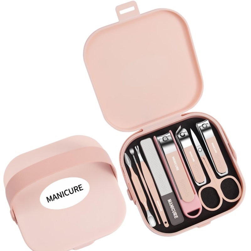 Simois 8 in 1 Nail Clipper Set – Professional Manicure & Pedicure Kit for Men & Women Portable Nail Clippers Set Stainless Steel Fingernail Cutter Personal Grooming Kits, Nail Care Tools Comes with Storage Box, Suitable for Men and Women Ideal for Nail Art & Foot Care, Portable Nail Clippers (Pack of 1, Pink) (8 Pcs) - Image 1