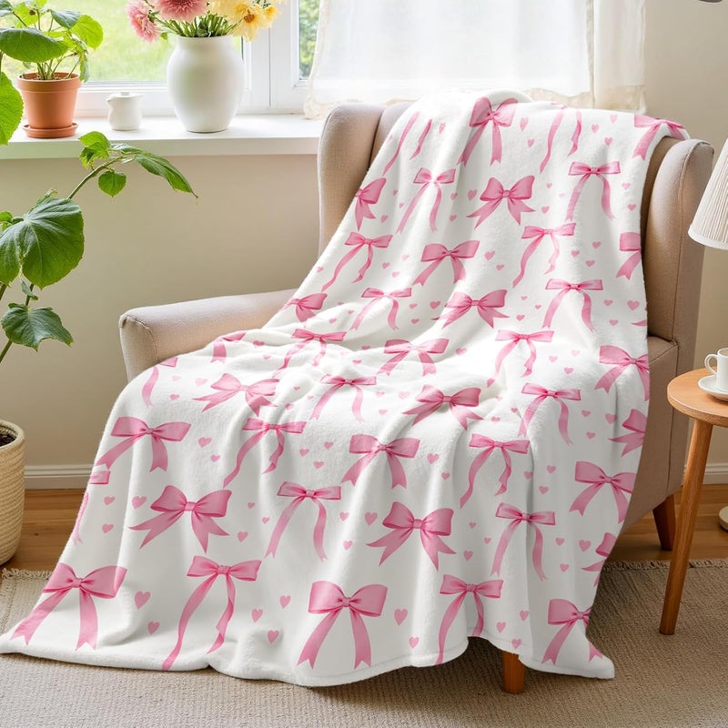 Wajade Pink Bow Blanket for Girls Kids- Pink Bow Blanket Gifts for Girls Women Birthday for Kids Teens Child Toddler Throw 50"x60" - Image 1