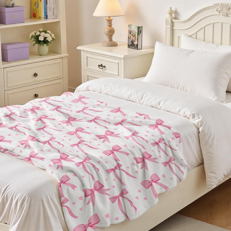 Wajade Pink Bow Blanket for Girls Kids- Pink Bow Blanket Gifts for Girls Women Birthday for Kids Teens Child Toddler Throw 50"x60" - Image 2