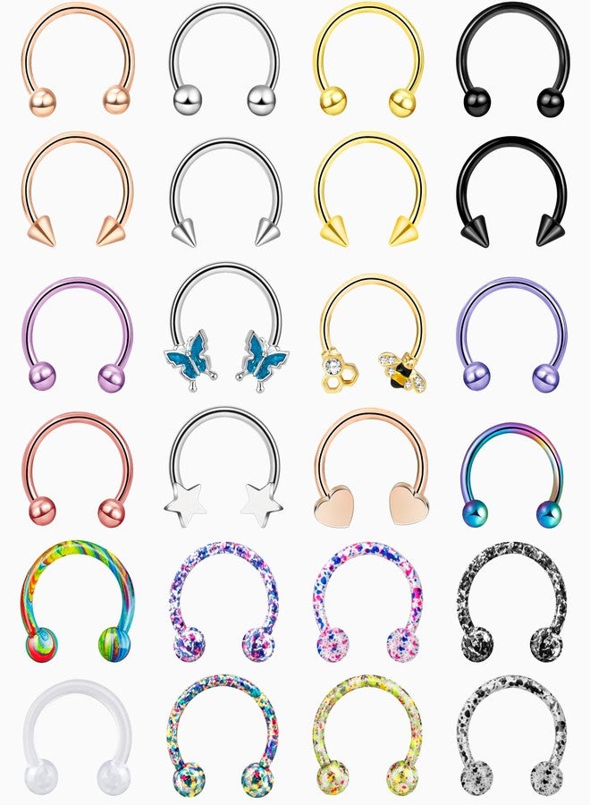 ونسينغ مجموعة حلقات الحاجز الجراحية من ONESING، 24 قطعة من الفولاذ 316L، حلقات الأنف على شكل حدوة حصان، مجوهرات ثقب الحاجز، حلزون الغضروف، أقراط الزنمة، حلقات الشفاه، مجموعة للنساء والرجال 10 مم - Image 1