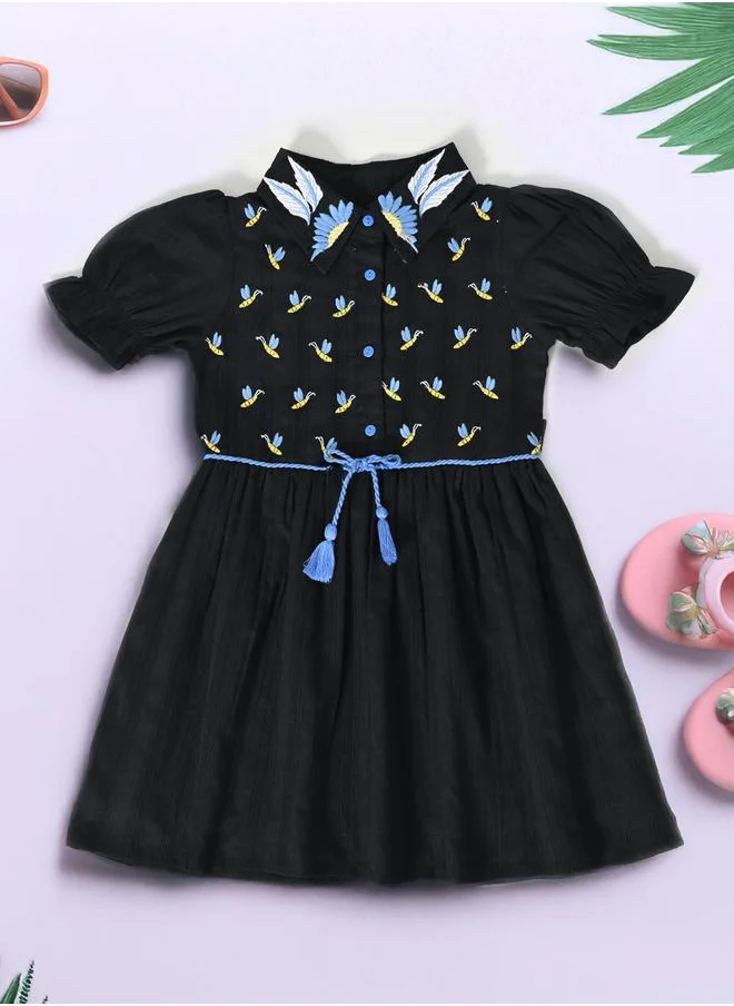 بيلا مودا Bella Moda Embroidered Puff Sleeve Knee-Length Dress