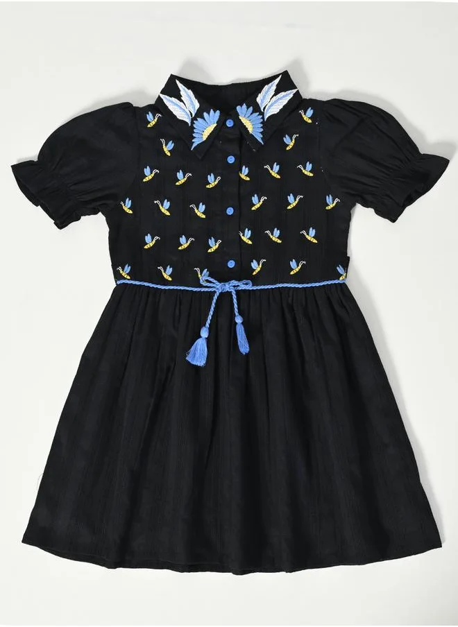 بيلا مودا Bella Moda Embroidered Puff Sleeve Knee-Length Dress