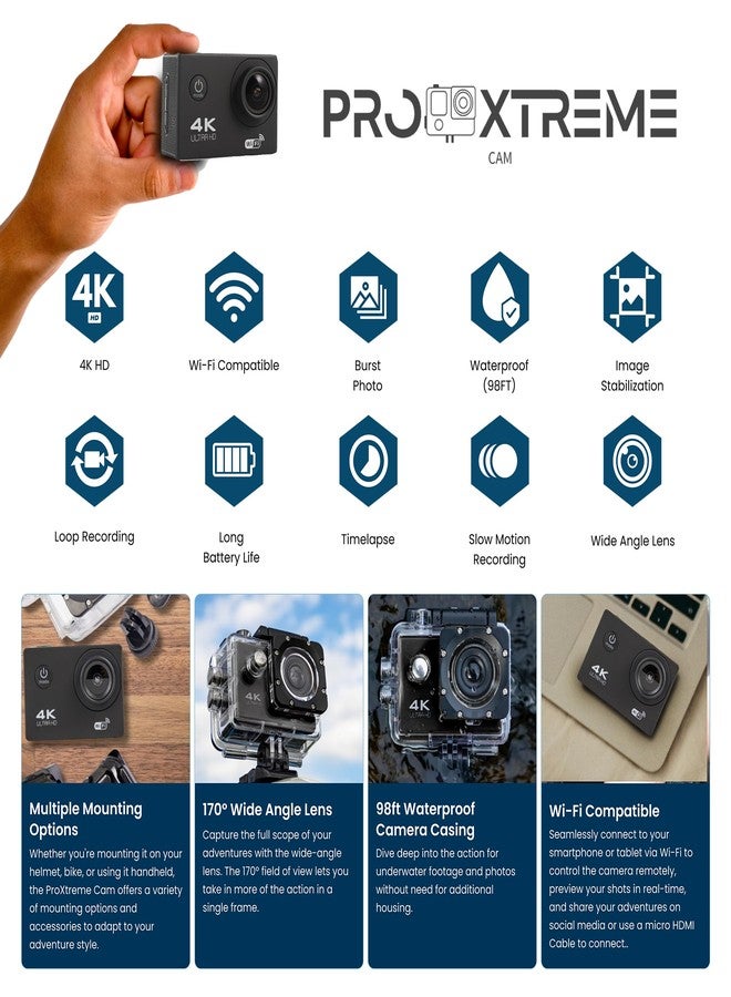 FREEZE2TRIM Pro Xtreme 4K Action Camera - Ultra HD Waterproof Camera Video Camera with Wi-Fi, 170° Wide Angle Lens, Image Stabilization, Multiple Mounting Options - Perfect Underwater Camera Snorkeling - Image 2