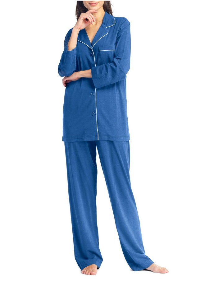 فيشرز فاينري - طقم بيجامة نسائي من Fishers Finery EcoFabric بطول كامل وأكمام طويلة (أزرق، مقاس كبير) - Image 1