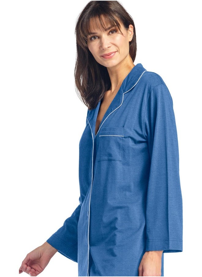 فيشرز فاينري - طقم بيجامة نسائي من Fishers Finery EcoFabric بطول كامل وأكمام طويلة (أزرق، مقاس كبير) - Image 1