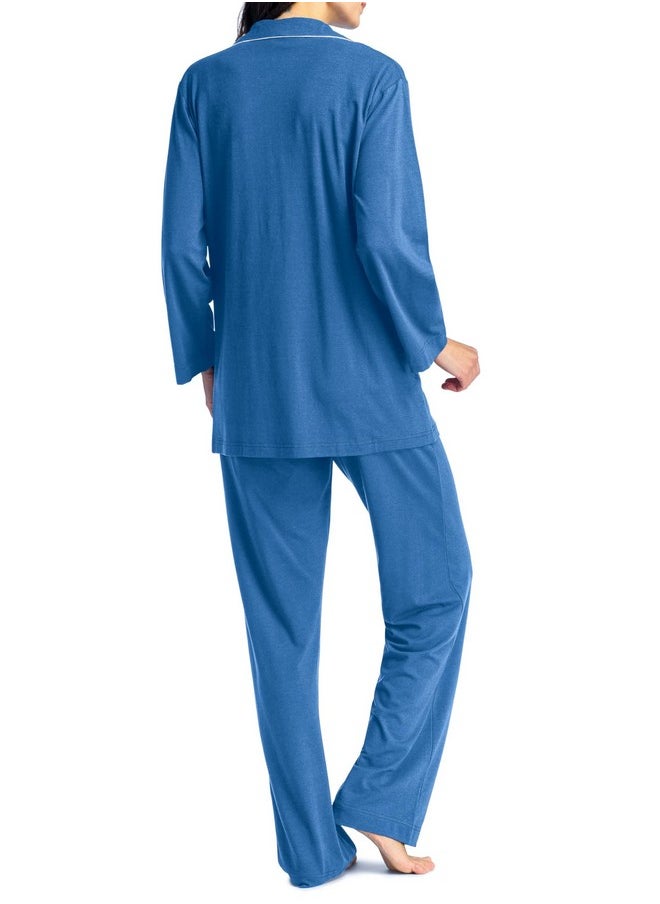 فيشرز فاينري - طقم بيجامة نسائي من Fishers Finery EcoFabric بطول كامل وأكمام طويلة (أزرق، مقاس كبير) - Image 1