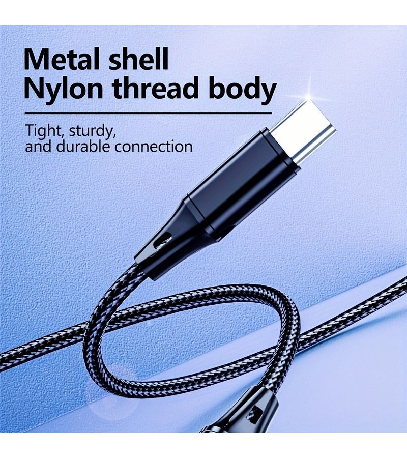 3 In 1 Fast Charging Cable 47 Inch Nylon Braided Dual Type C and Micro USB 66W Multi Device Adapter with Data Transfer Essential Car and Office Charging Cable Black - Image 5