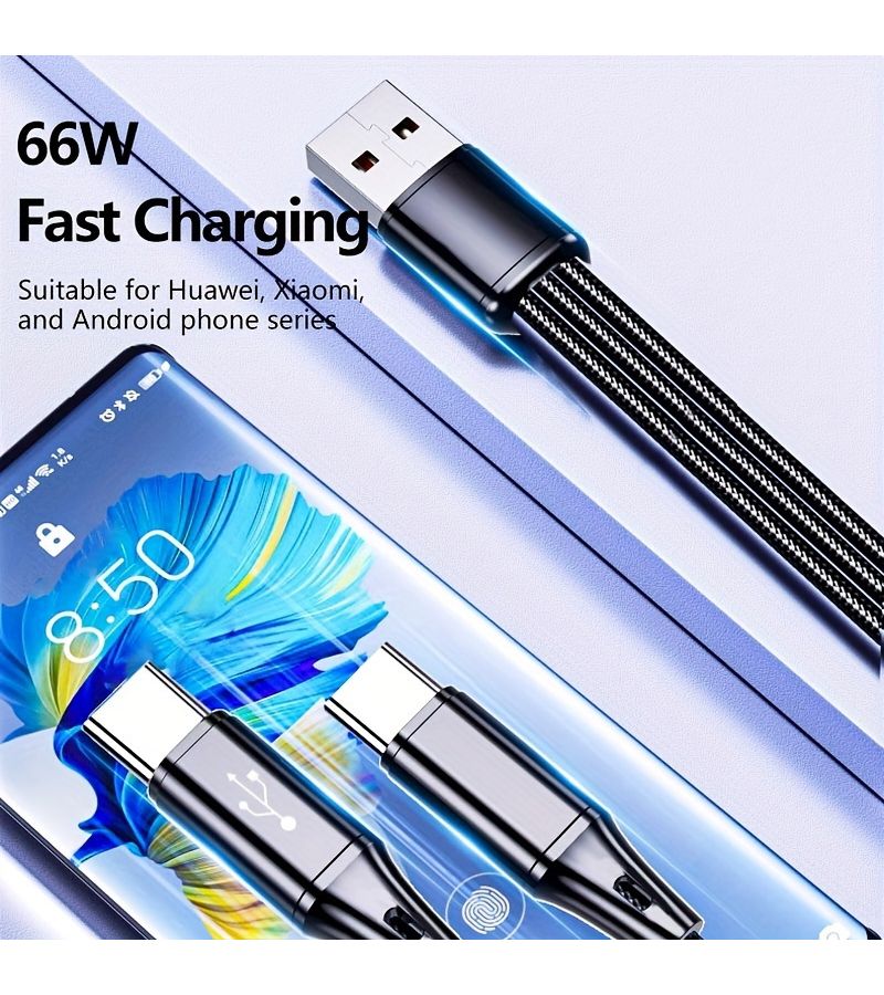 3 In 1 Fast Charging Cable 47 Inch Nylon Braided Dual Type C and Micro USB 66W Multi Device Adapter with Data Transfer Essential Car and Office Charging Cable Black - Image 4