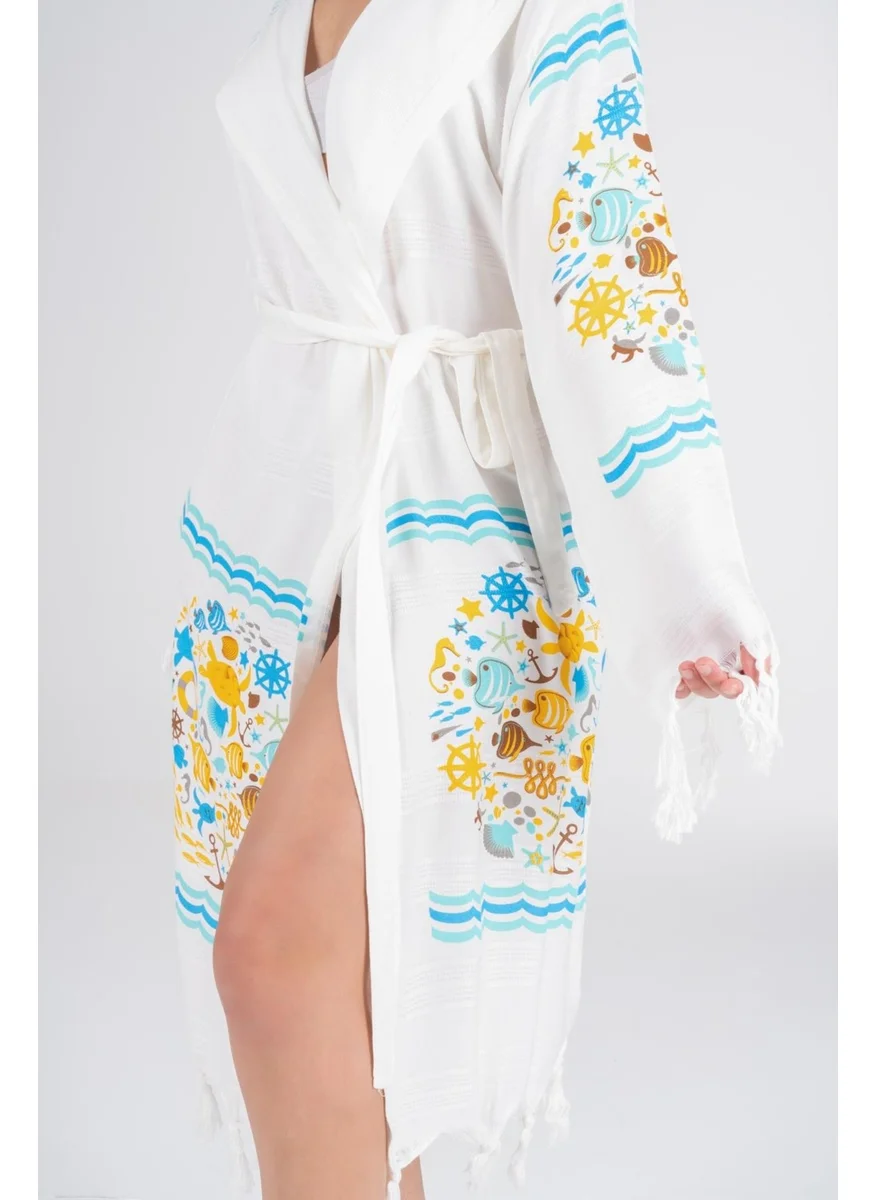 Varol Printed Bamboo Peshtemal Dressing Gown Bathrobe