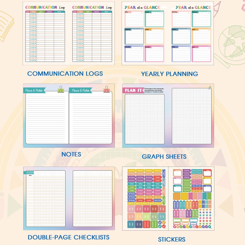 Lortarl Undated Teacher Planner - Teacher Planners 8.5 x 11, Teachers Lesson Plan Book, Teachers Lesson Planner 2026-2027 with Stickers and Inner Pocket - Image 5
