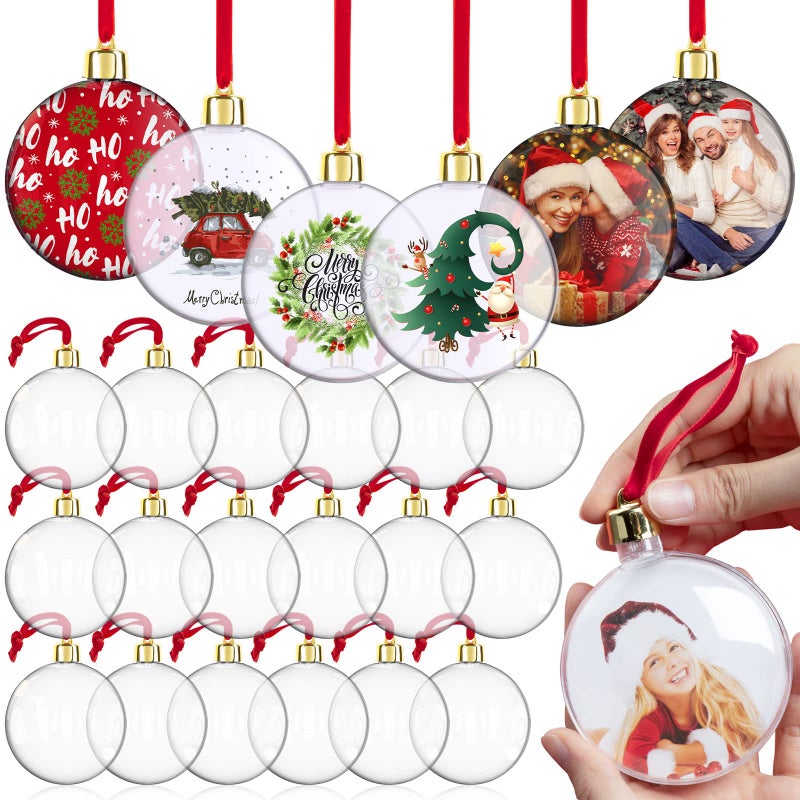 Yulejo 24 Pieces Photo Ball Assorted Picture Holder Plastic Hanging Christmas DIY Personalized Photo for Christmas Holiday Decoration Xmas Tree Ornaments