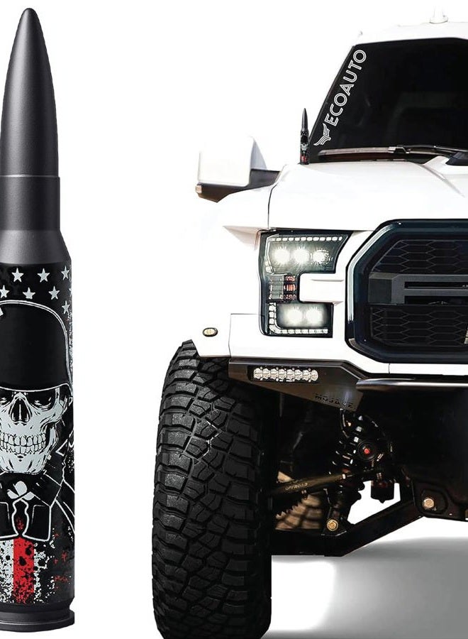 EcoAuto Badass Car Antenna Replacement for Dodge Ram & Ford F150 F250 F350 Super Duty Ford Raptor Bronco Trucks - Anti-Theft Design - Radio Antenna for Truck 1990 - Current (American Skull Black) - Image 1