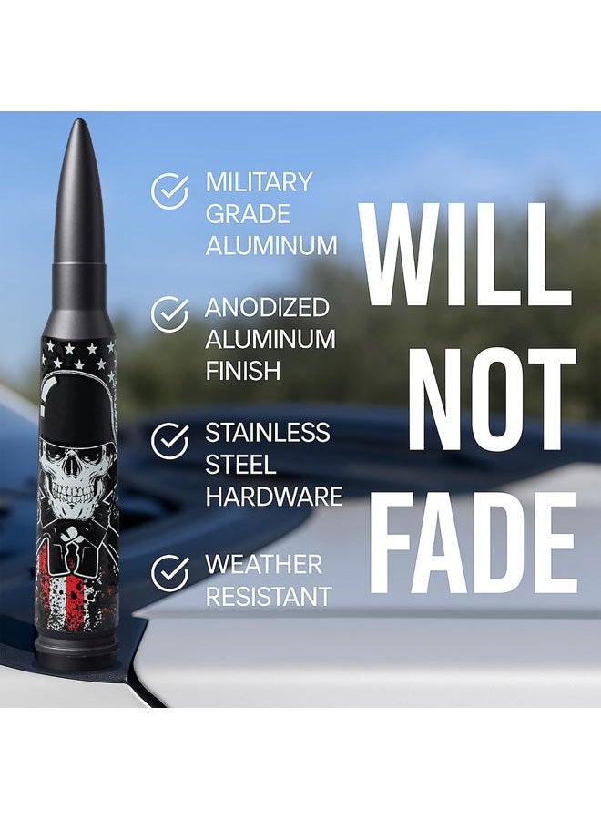 EcoAuto Badass Car Antenna Replacement for Dodge Ram & Ford F150 F250 F350 Super Duty Ford Raptor Bronco Trucks - Anti-Theft Design - Radio Antenna for Truck 1990 - Current (American Skull Black) - Image 2