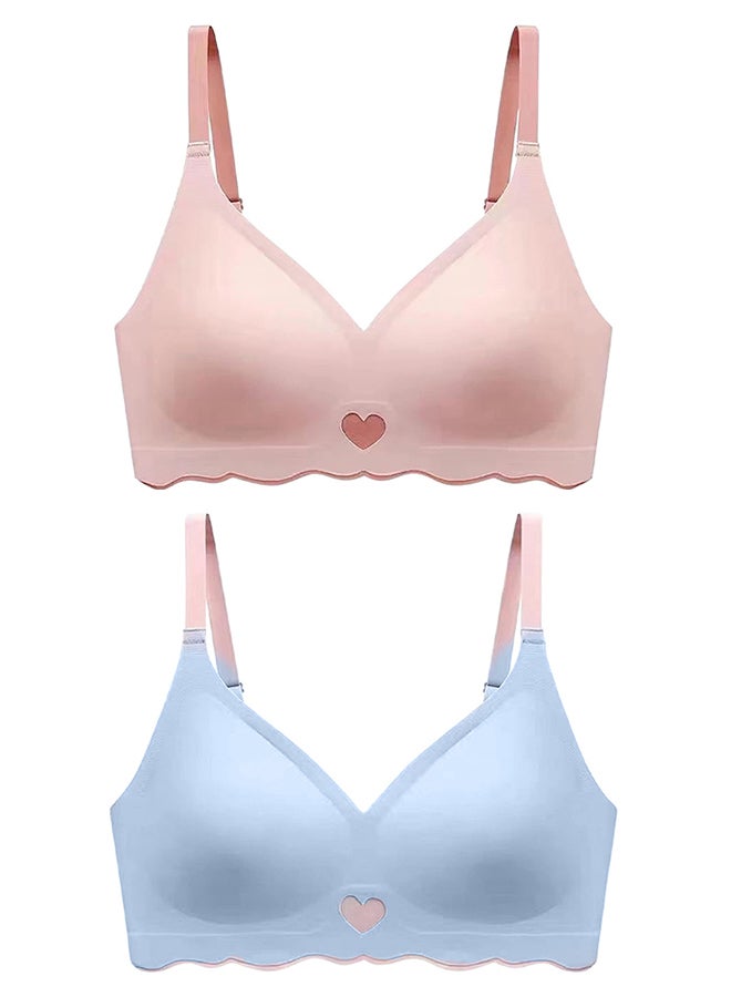 MARGOUN 2 Pack Women's Large Sports Bra Strong Support Seamless Lace Non-Slip Sports Bra Daily Wear Bra Without Underwire Classic Soft Bra for Yoga Sports Bustier Blue/Pink  - Image 2