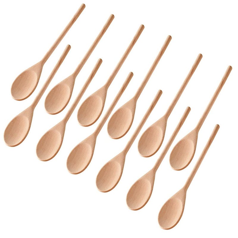 Kitchen Wooden Spoons Mixing Baking Serving Utensils Puppets 12 In  12 Pack
