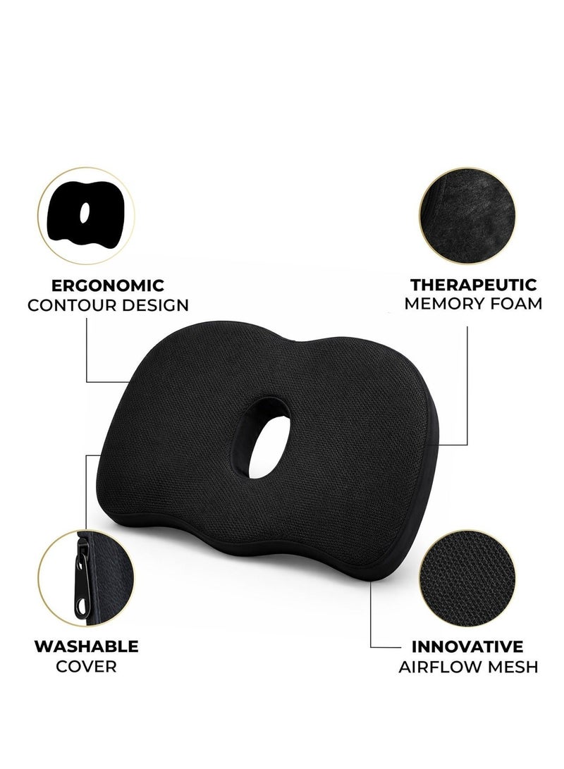 اي جي سي وسادة مقعد طبية من الإسفنج الذكي (Memory Foam) للسيارة ومقاعد المكتب — وسادة لتخفيف آلام العصعص وعظمة الذنب — تصميم مريح على شكل حرف U لدعم عرق النسا — غطاء مسامي غير قابل للانزلاق — ملاءمة شاملة للاستخدام أثناء القيادة، وفي المنزل، والمكتب، وعلى الكراسي المتحركة. - Image 2