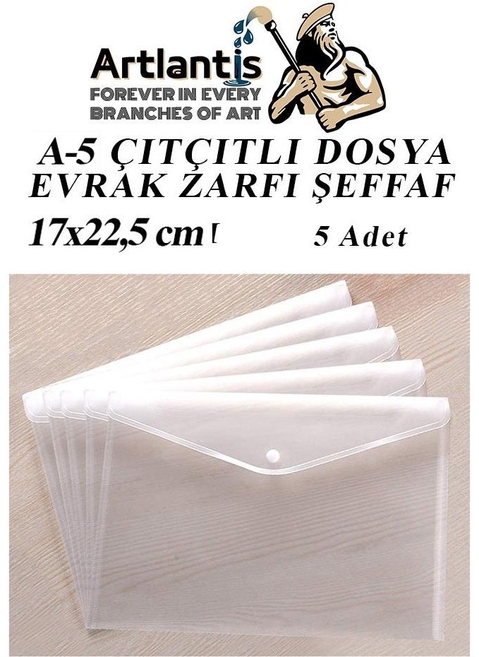 Artlantis A5 Snap File Transparent 5 Pieces A-5 Snap Snap Envelope File Transparent 17X22.5 cm Small Size Snap File  - Image 1