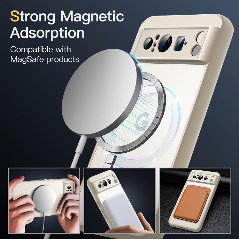 JETech Magnetic Case for Google Pixel 8 Pro 6.7-Inch 2023, Compatible with MagSafe, Translucent Matte Back Shockproof Phone Cover (Porcelain) - Image 3