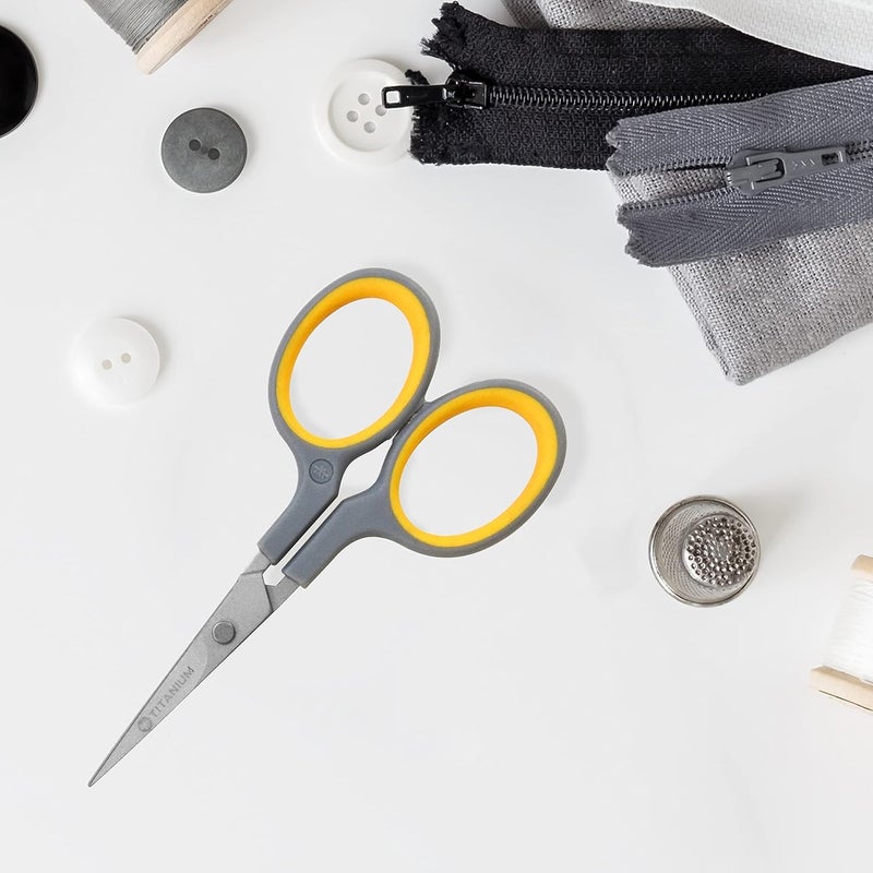 Westcott 4" Embroidery Scissors with Titanium-Bonded Blades, for Crafting, Sewing & More, Gray/Yellow - Image 5