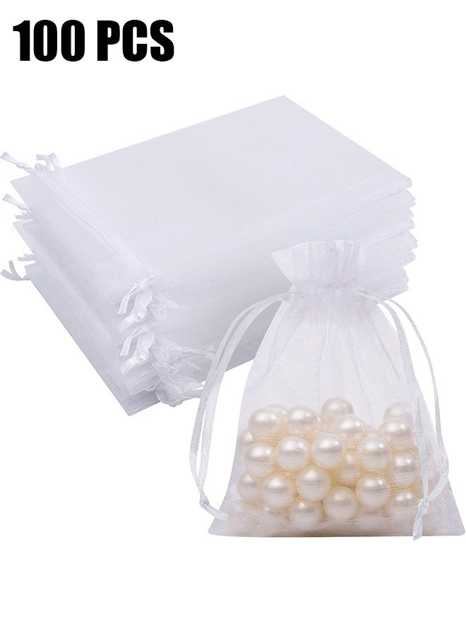 اتش واي 100 قطعة أكياس مجوهرات الأورجانزا 8 × 10 سم ، أكياس هدايا شبكية صغيرة برباط حقائب صغيرة لحفل زفاف صالح حلوى المجوهرات (أبيض) - Image 1