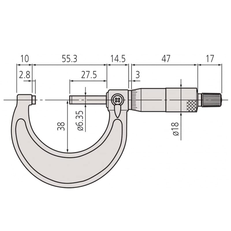 Mitutoyo 103-178 Outside Micrometer, Baked-enamel Finish, Ratchet Stop, 1-2" Range, 0.001" Graduation, +/-0.0001" Accuracy - Image 2